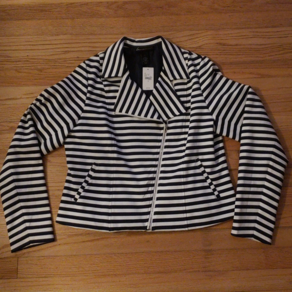 Lane Bryant Blue & White Stripe Motorcycle Jacket